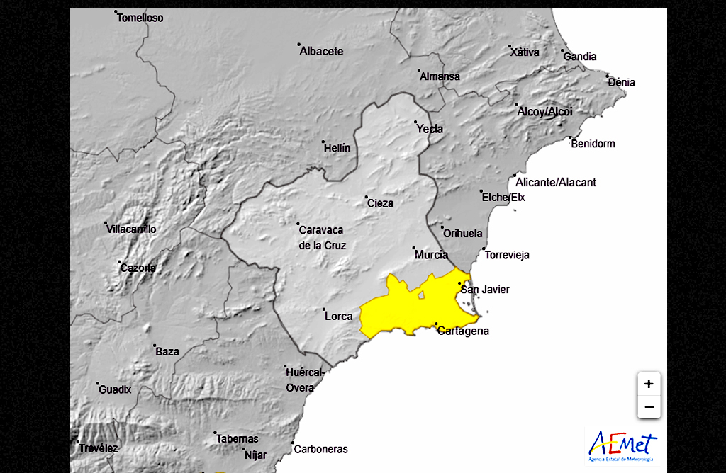 Meteorologa activa el aviso amarillo por lluvias esta tarde en el Campo de Cartagena y Mazarrn